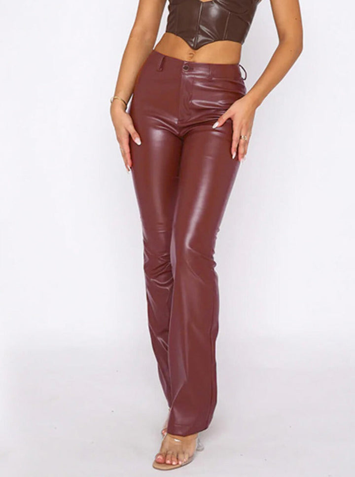 High Elastic Pu Leather Straight Pants